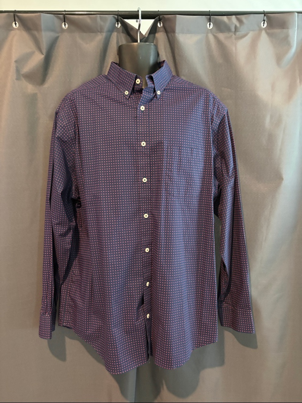 Roundtree & Yorke Navy Button-Down Shirt with Microdot Pattern